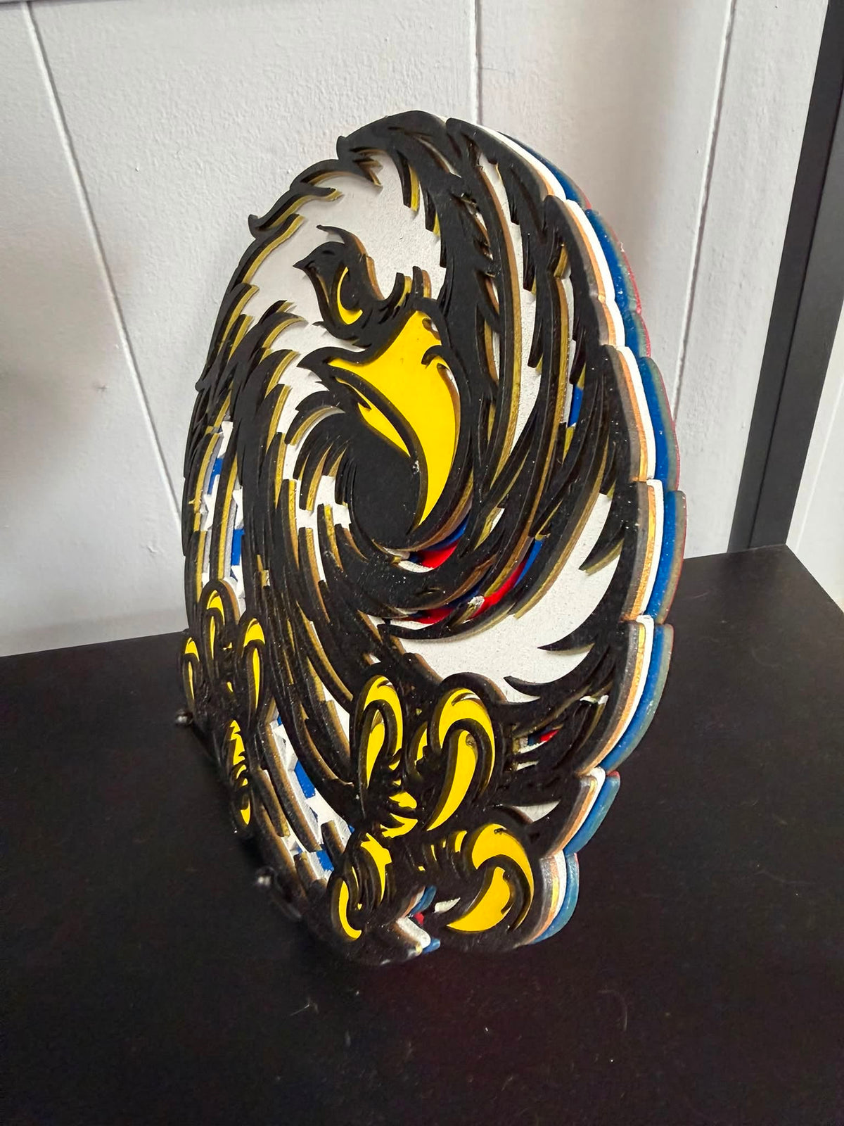 Patriotic Bald Eagle Layered Wood Decor – 7" Handmade American Flag Eagle