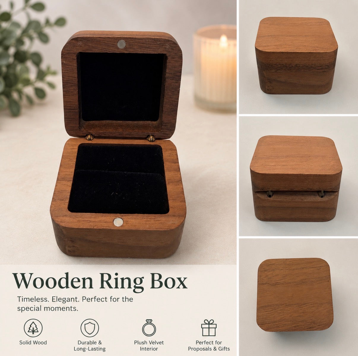 Custom Engraved Wooden Ring Box | Personalized Proposal, Wedding & Anniversary Ring Holder