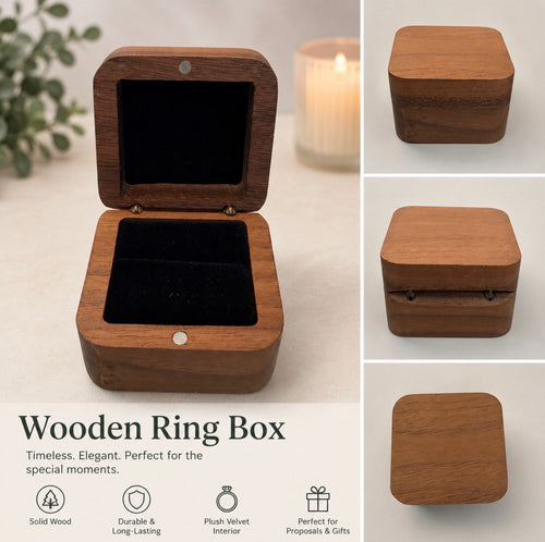 Custom Engraved Wooden Ring Box | Personalized Proposal, Wedding & Anniversary Ring Holder
